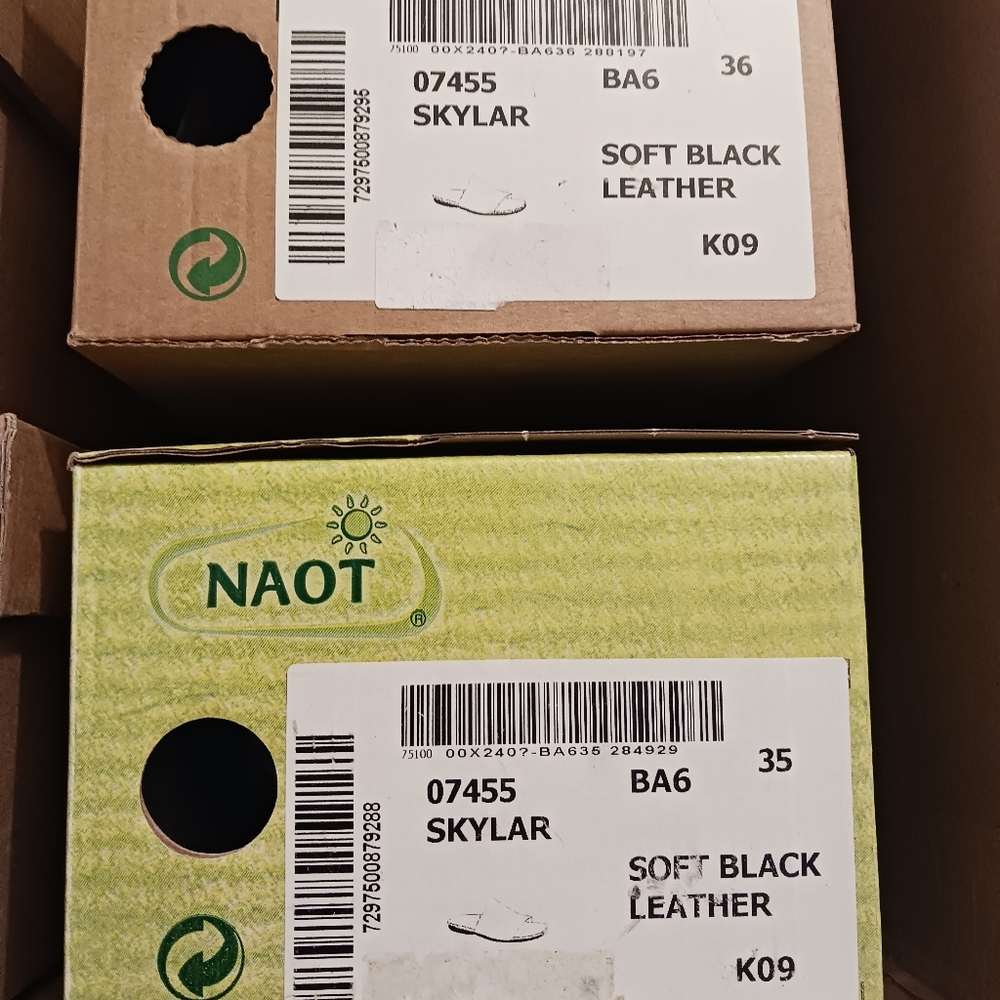 NWTags And Box, Naot Black Leather Slide Sandals - Picture 12 of 13